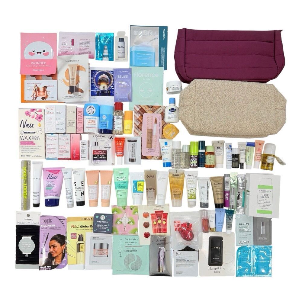 Ulta Sephora Deluxe Beauty Sample Lot 80+ Piece Makeup Skincare Hair Travel Bags
